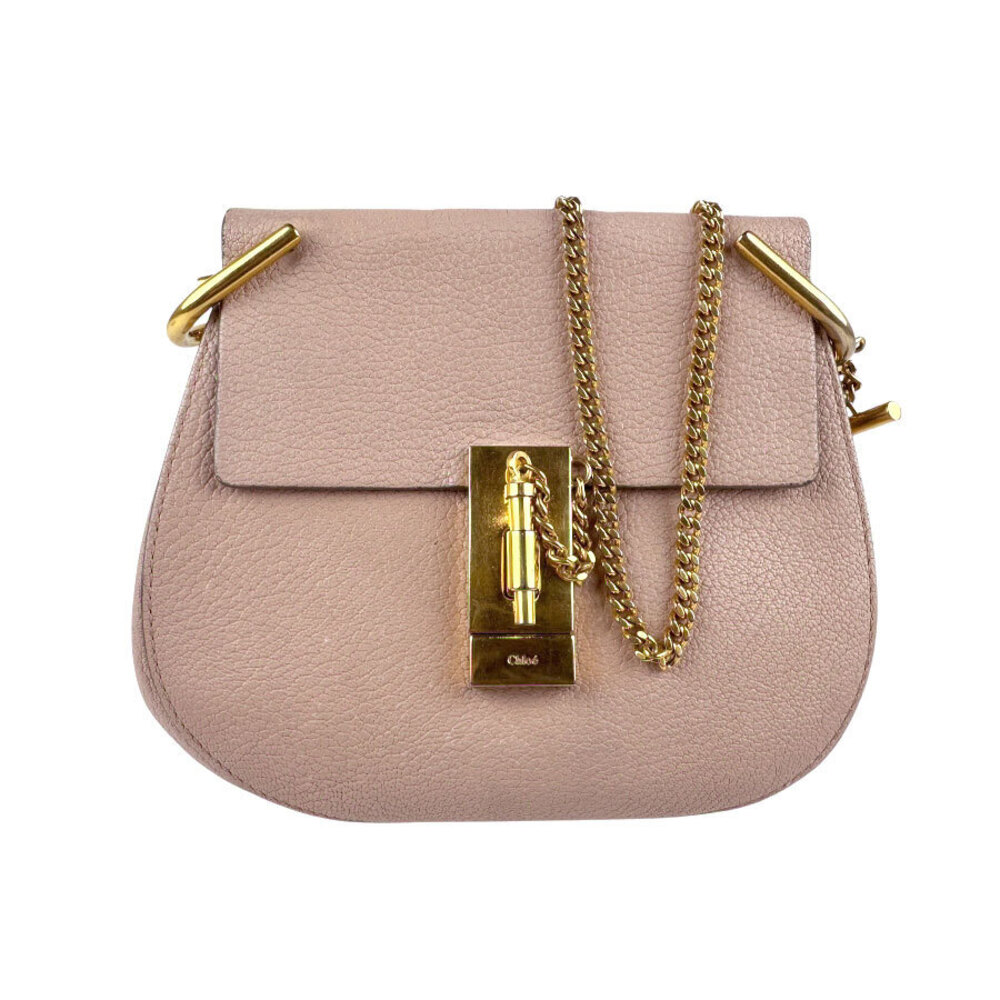 Chloe Drew Shoulder Bag Leather Metal Pink Beige Gold
